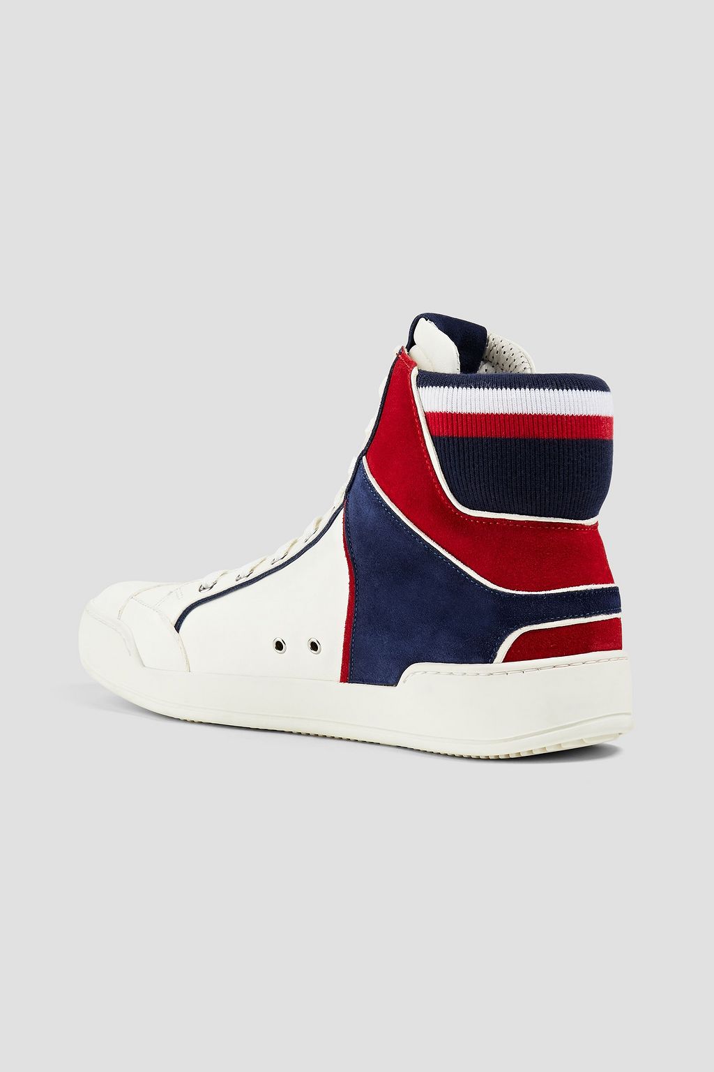 BALMAIN Suede-paneled leather high-top sneakers