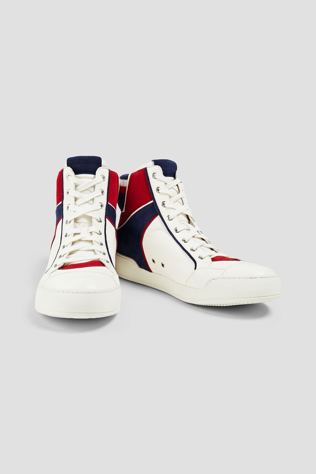 BALMAIN Suede-paneled leather high-top sneakers