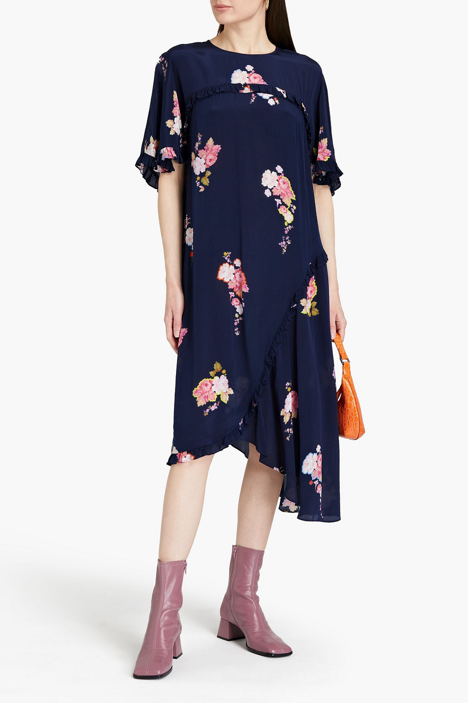 Preen Line Peni Asymmetric Floral-print Crepe De Chine Midi Dress In Multi