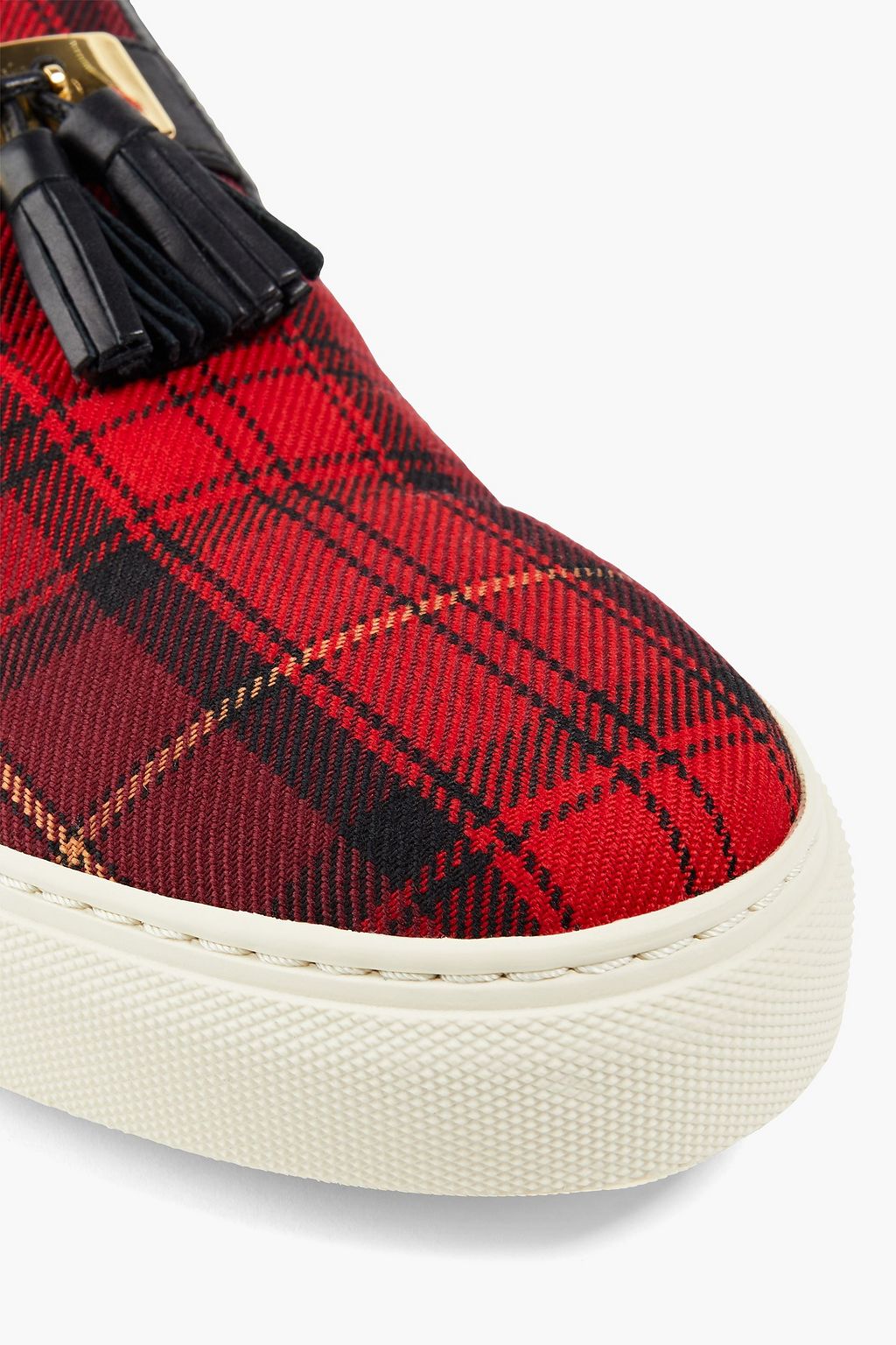 BALMAIN Tassel-trimmed checked flannel slip-on sneakers