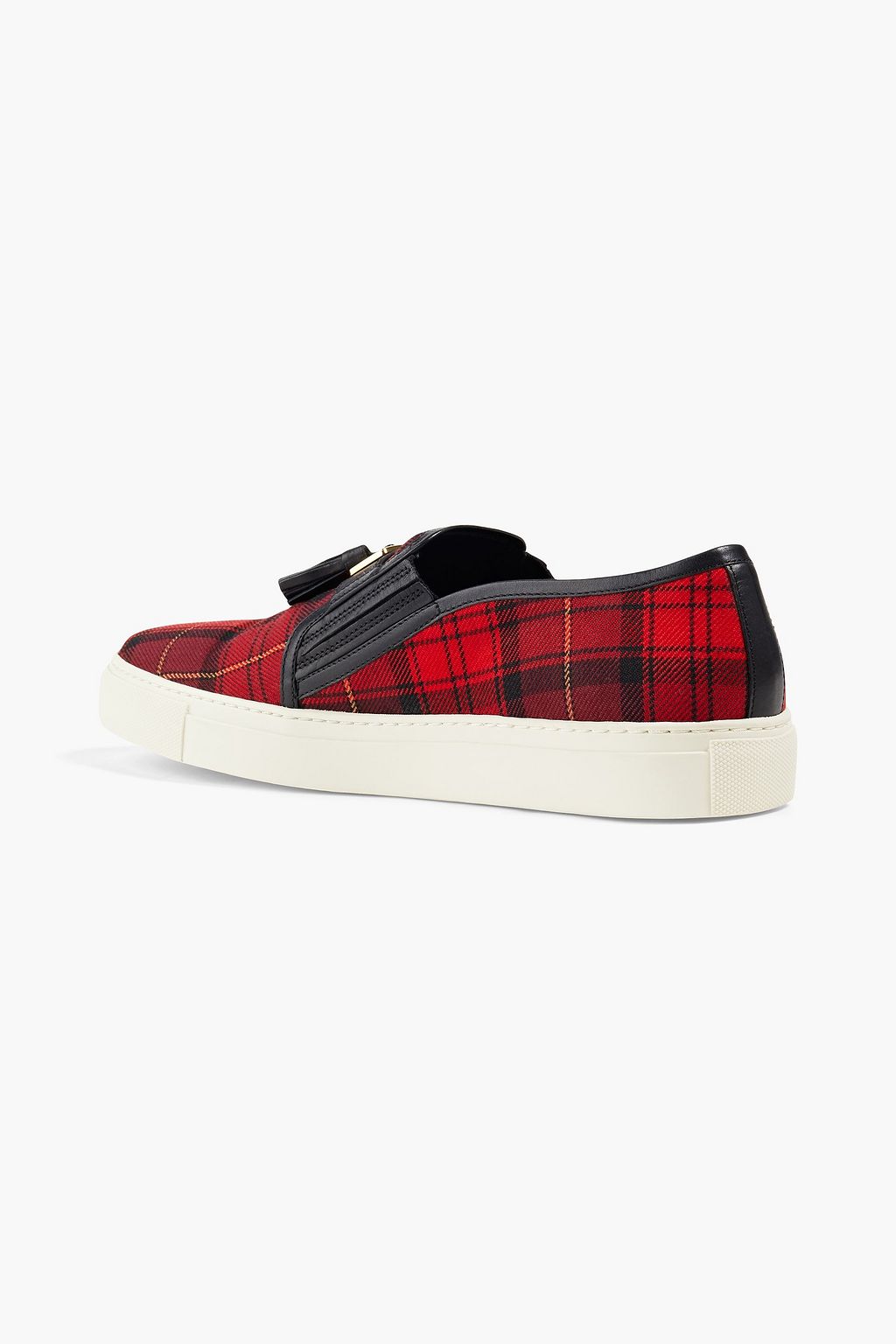 BALMAIN Tassel-trimmed checked flannel slip-on sneakers