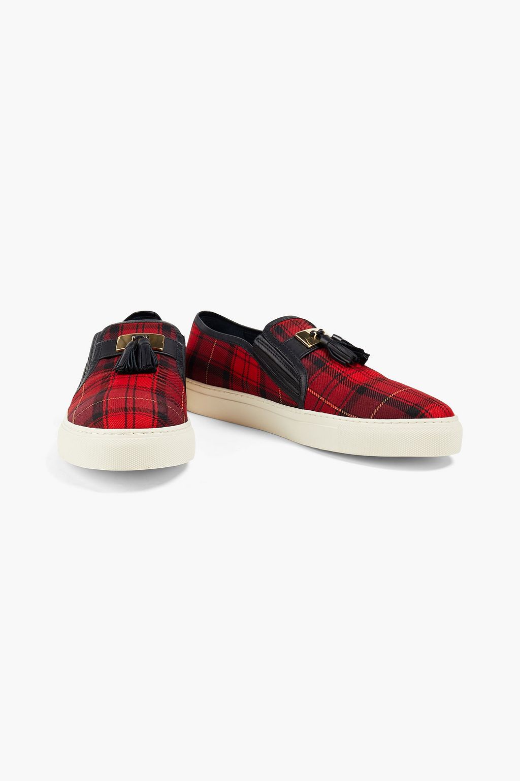 BALMAIN Tassel-trimmed checked flannel slip-on sneakers