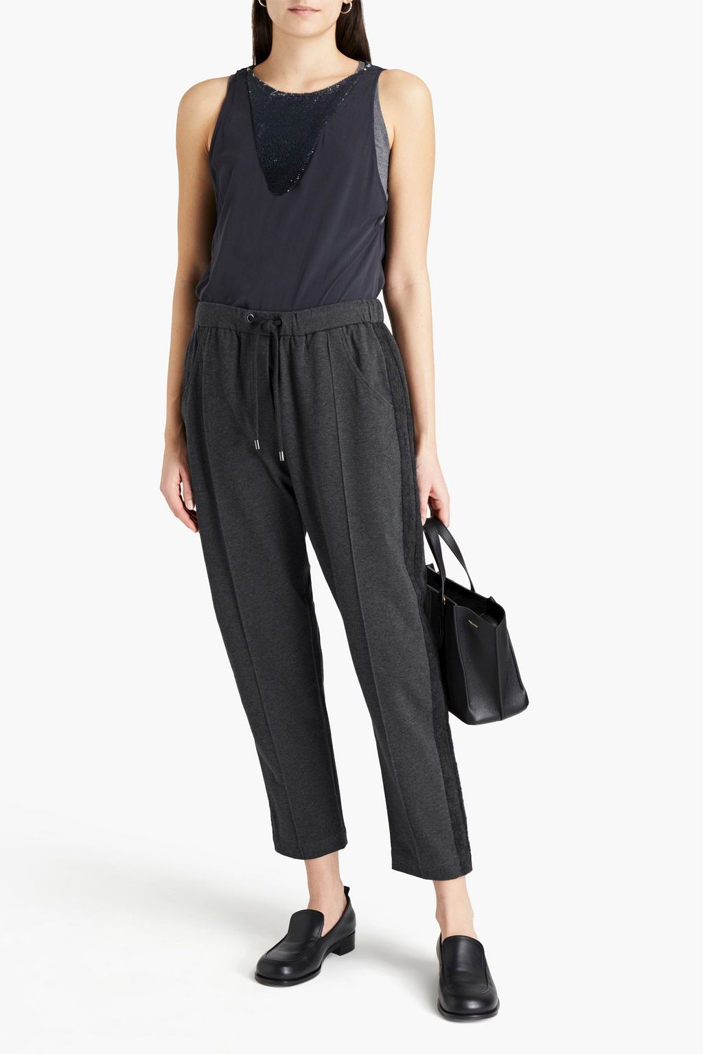 BRUNELLO CUCINELLI Mélange French cotton-blend terry track pants
