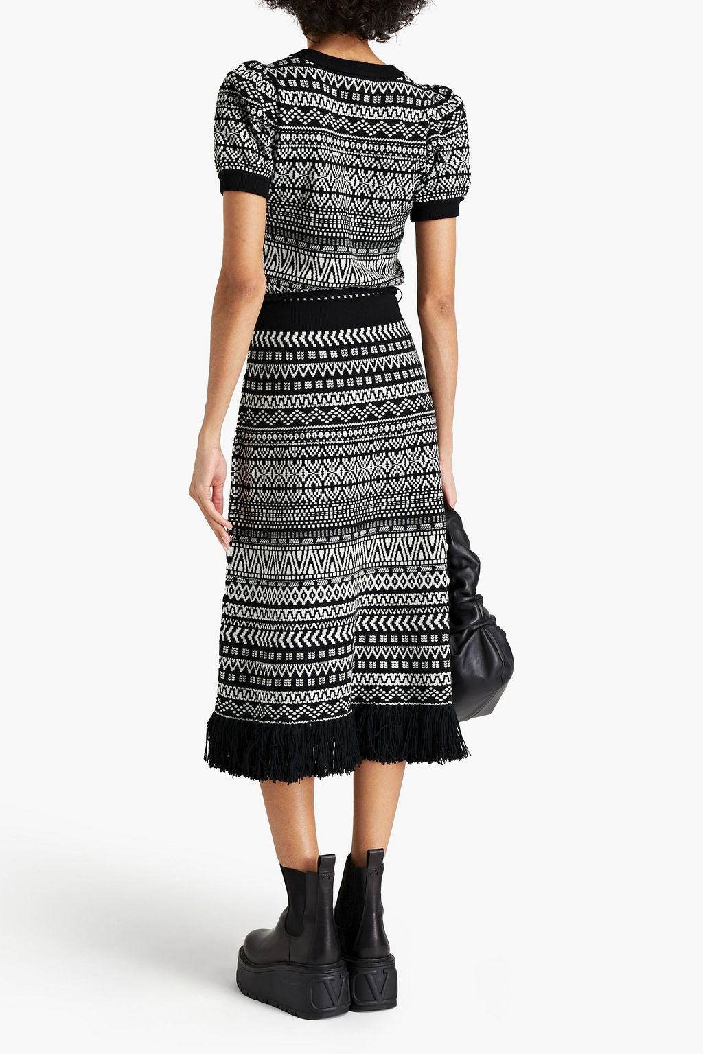 ALICE + OLIVIA Belted tasseled intarsia wool-blend midi dress