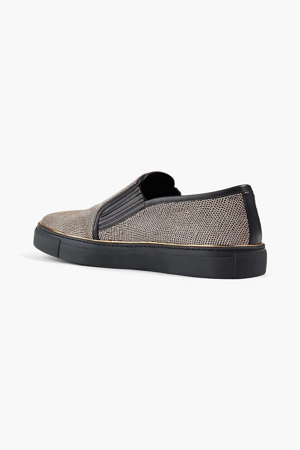BALMAIN Metallic lizard-effect leather slip-on sneakers
