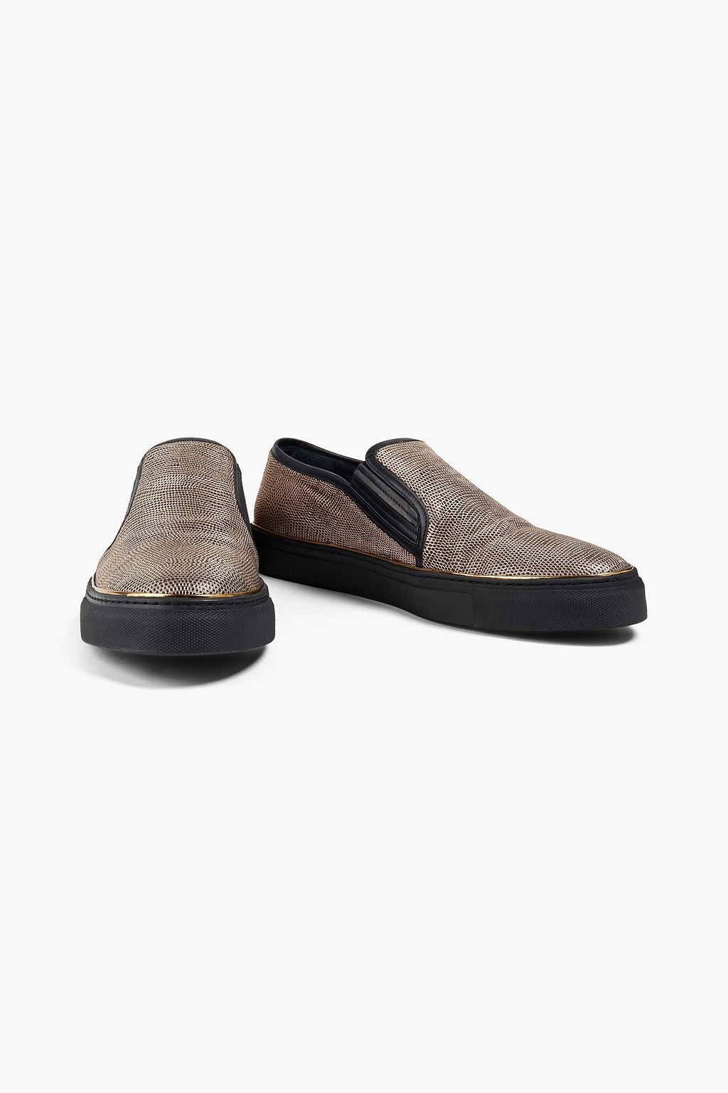 BALMAIN Metallic lizard-effect leather slip-on sneakers