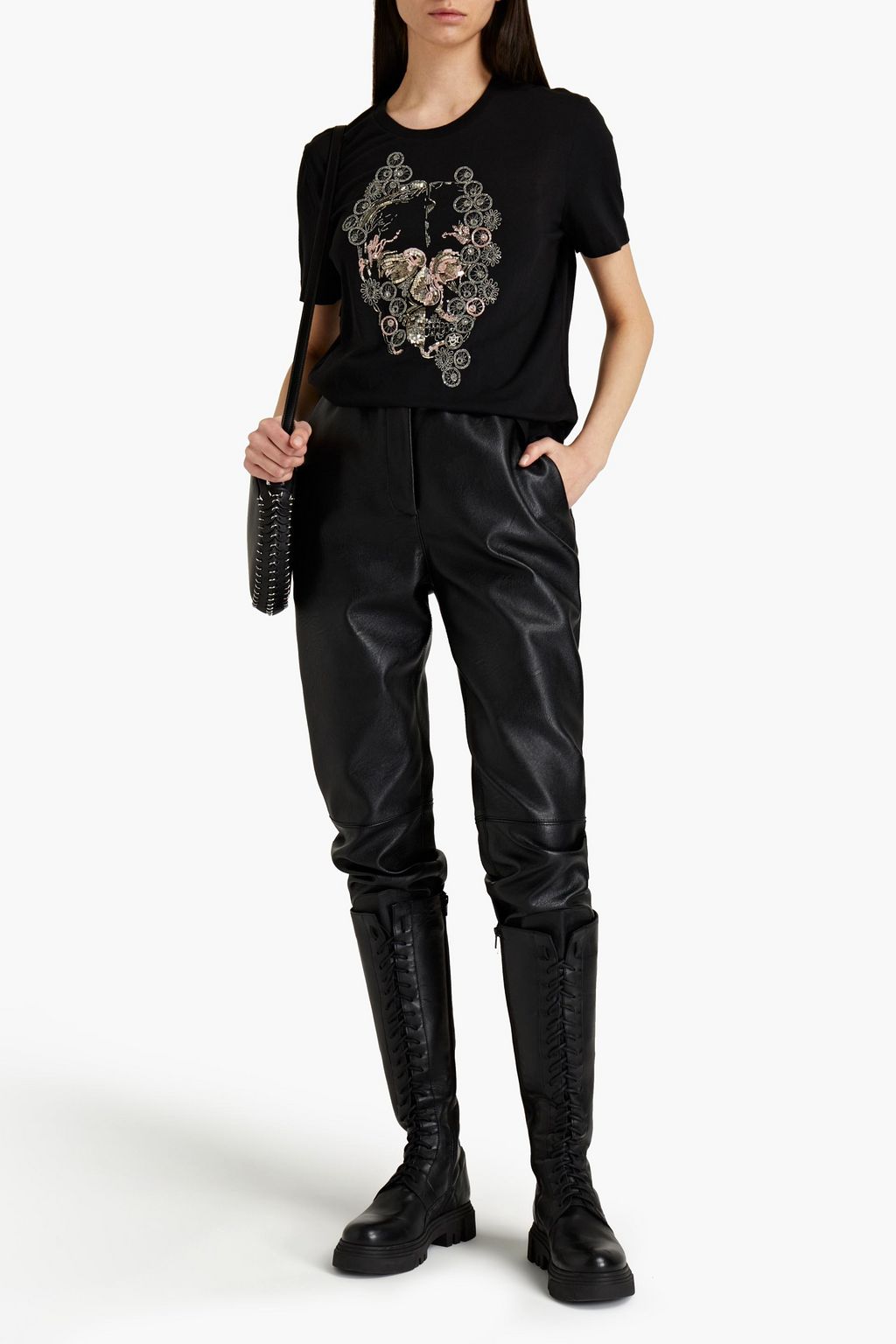 MCQUEEN Embellished cotton-jersey T-shirt