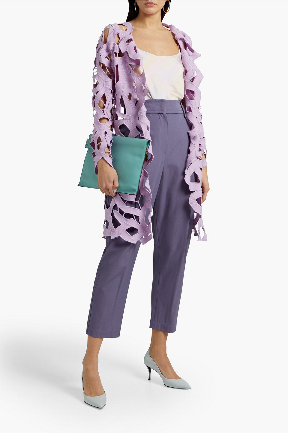 Oscar De La Renta Broderie Anglaise Wool-blend Jacket In Lilac