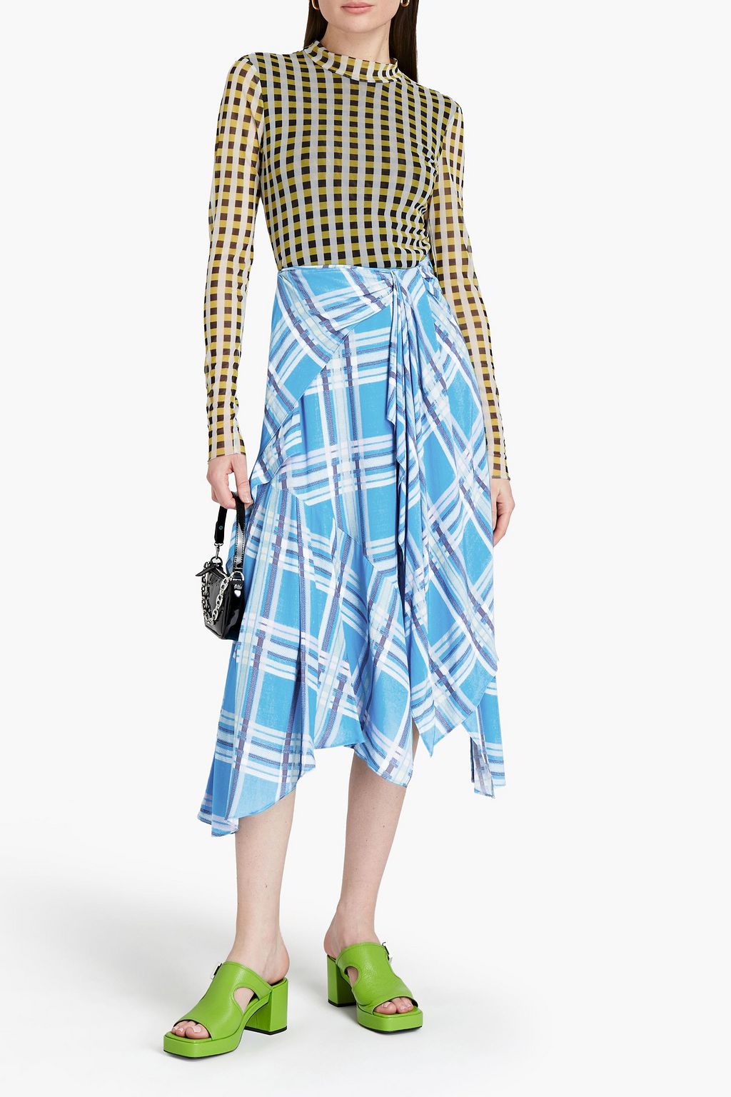 PREEN LINE Tasmin wrap-effect checked crepe de chine midi skirt