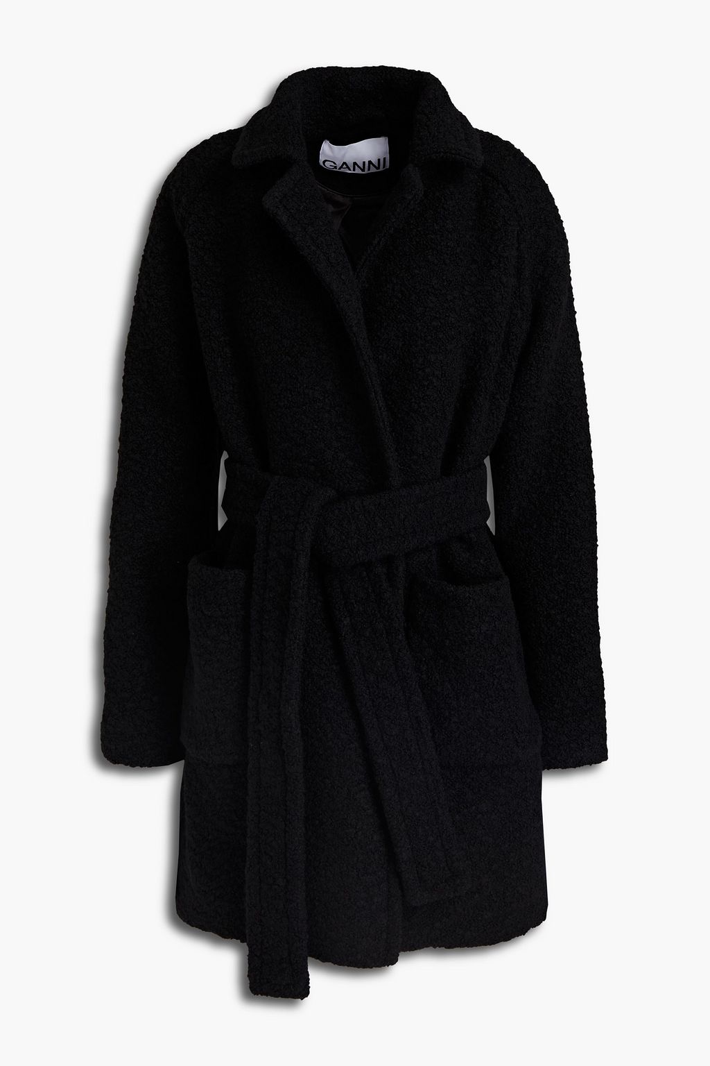 Black Belted wool-blend bouclé coat 