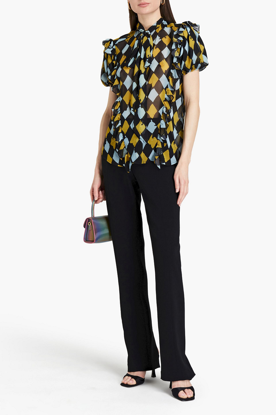 Preen By Thornton Bregazzi Chie Printed Organic Cotton-blend Georgette Blouse In Multi