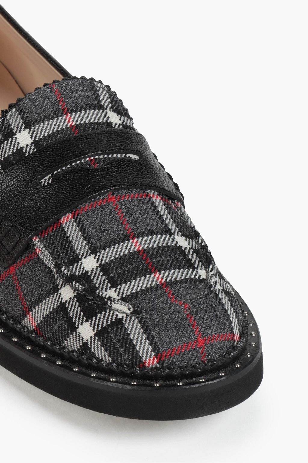 TOD'S Leather-trimmed checked flannel loafers
