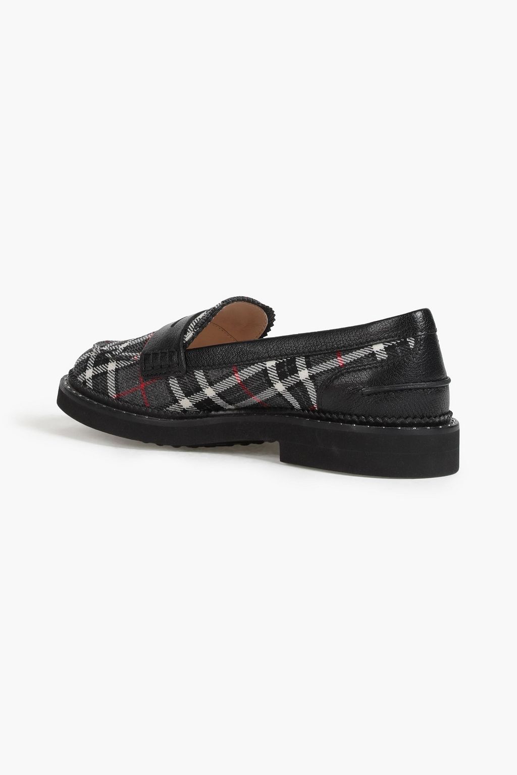 TOD'S Leather-trimmed checked flannel loafers