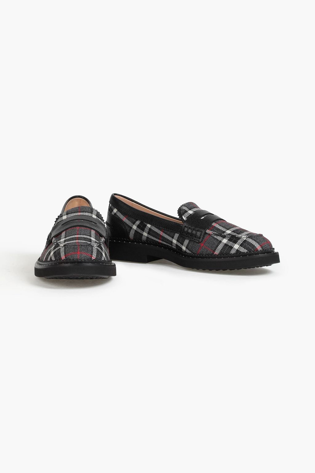 TOD'S Leather-trimmed checked flannel loafers
