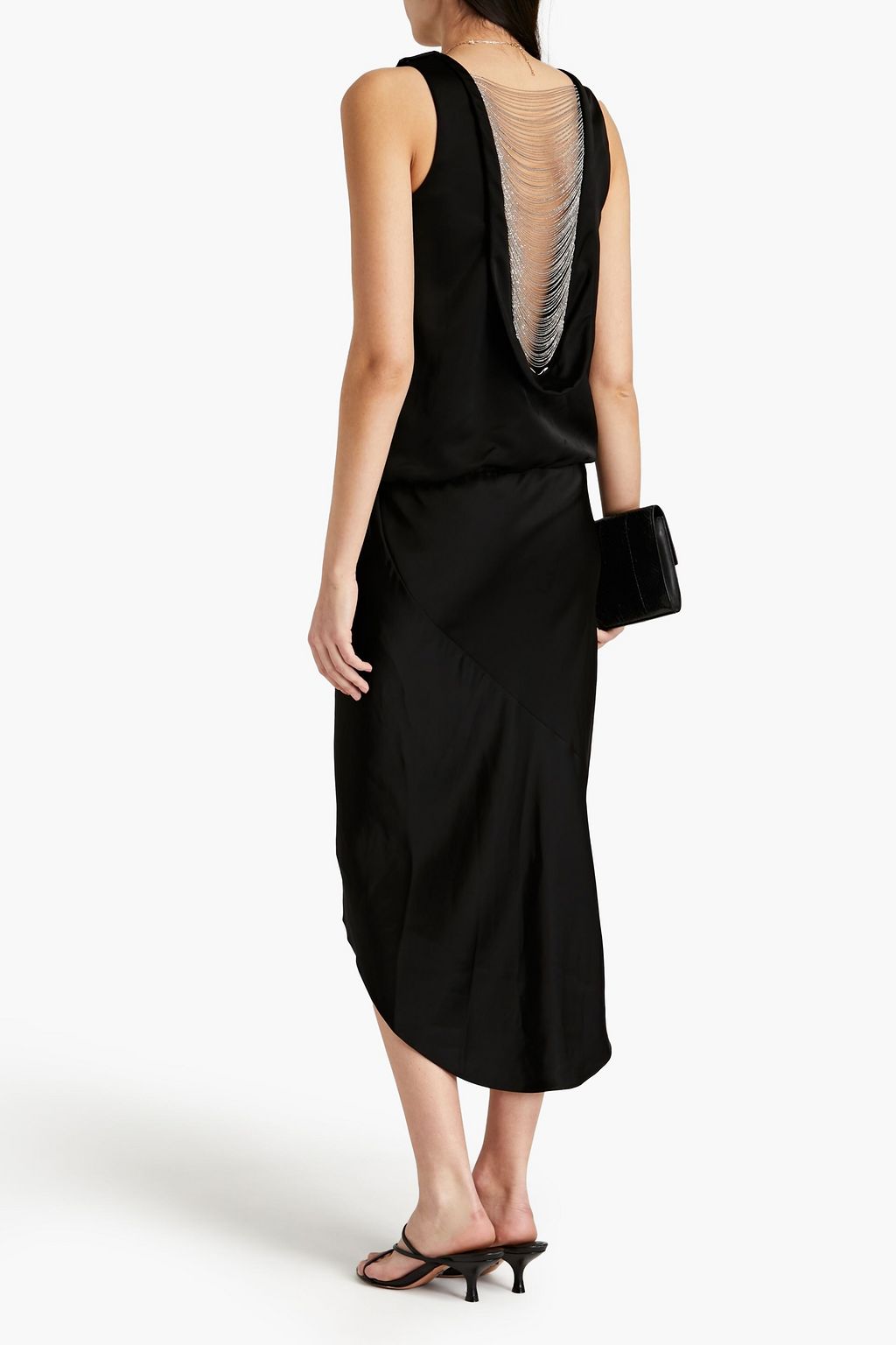 BRUNELLO CUCINELLI Embellished draped silk-blend satin midi dress