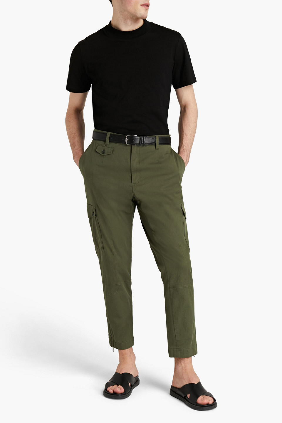 Dolce & Gabbana Man Cropped Cotton-blend Gabardine Cargo Trousers In Green