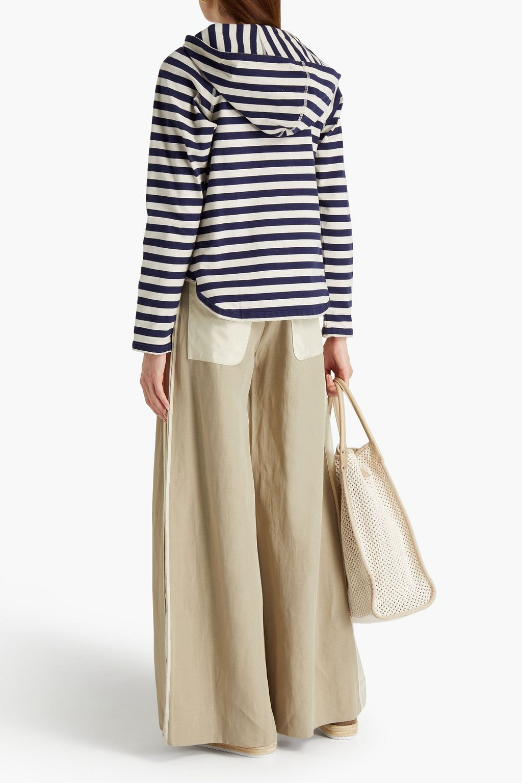 CHLOÉ Satin twill-paneled cotton and linen-blend jacquard wide-leg pants