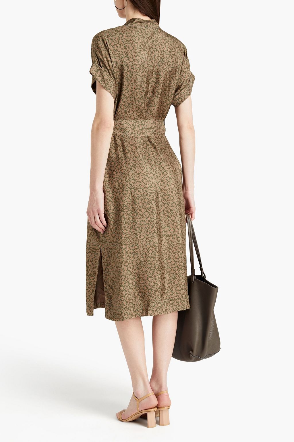 BRUNELLO CUCINELLI Belted embellished floral-print silk-satin midi wrap dress