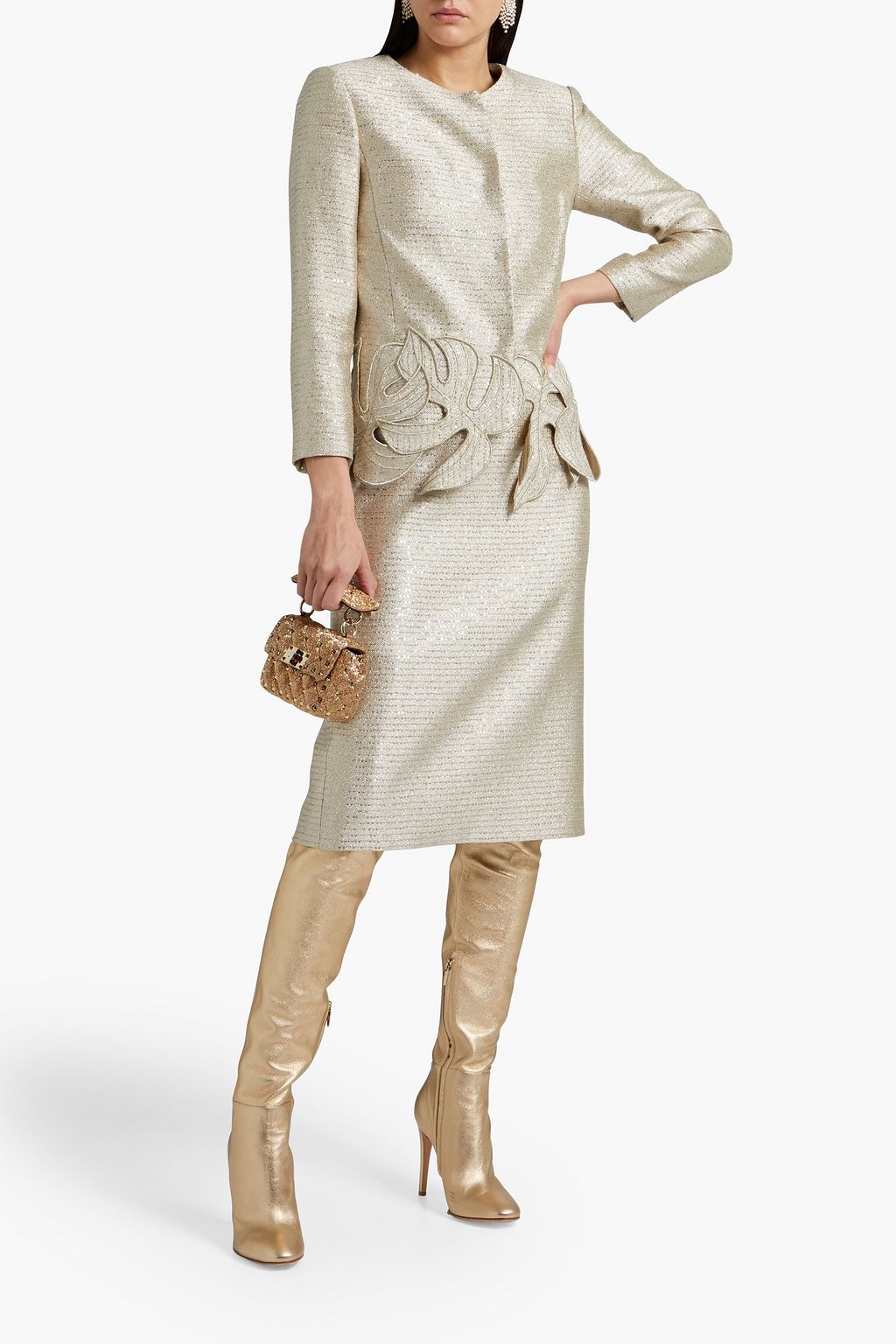 OSCAR DE LA RENTA Embellished metallic tweed jacket