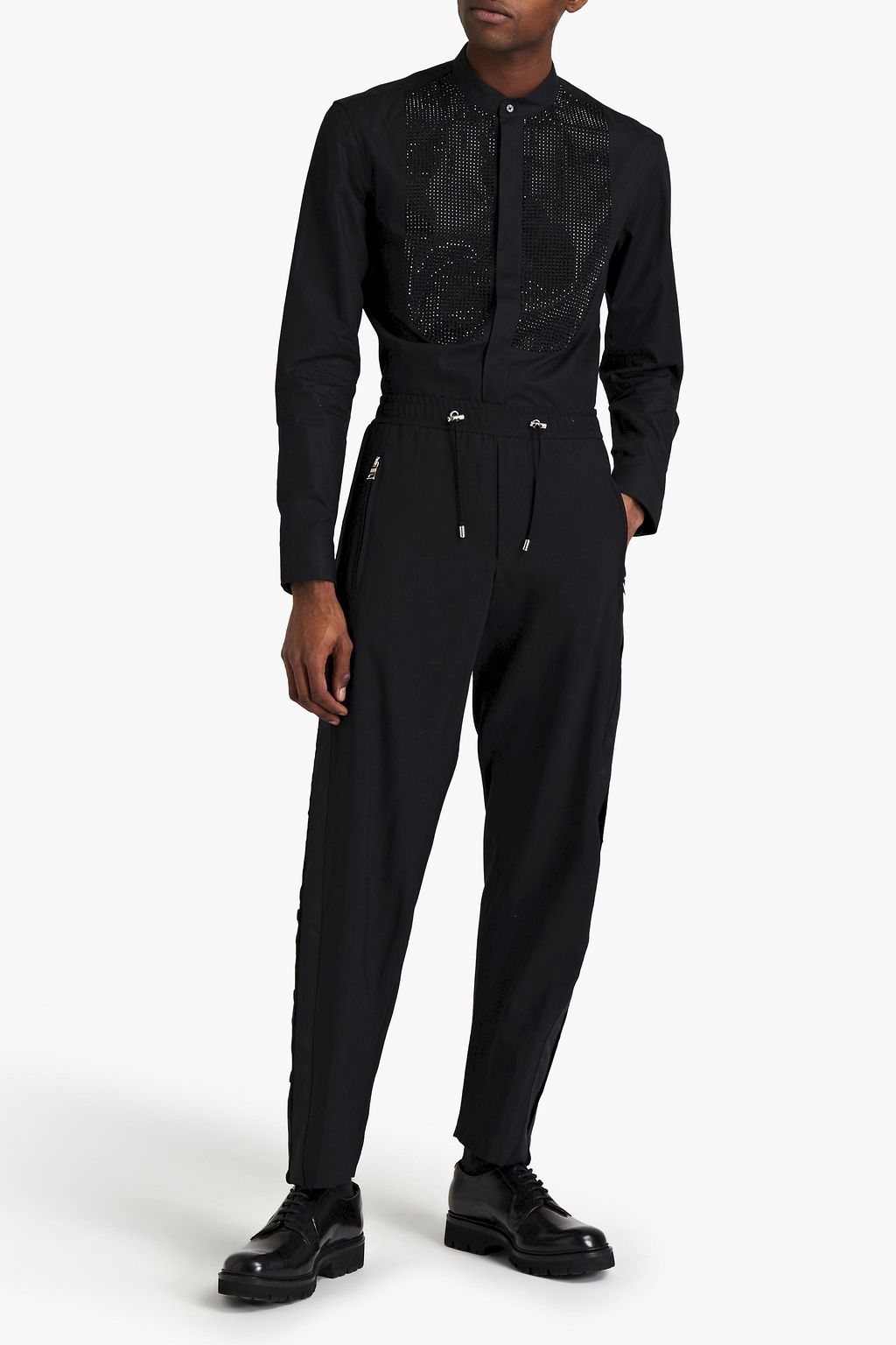 BALMAIN Crystal-embellished cotton-poplin shirt