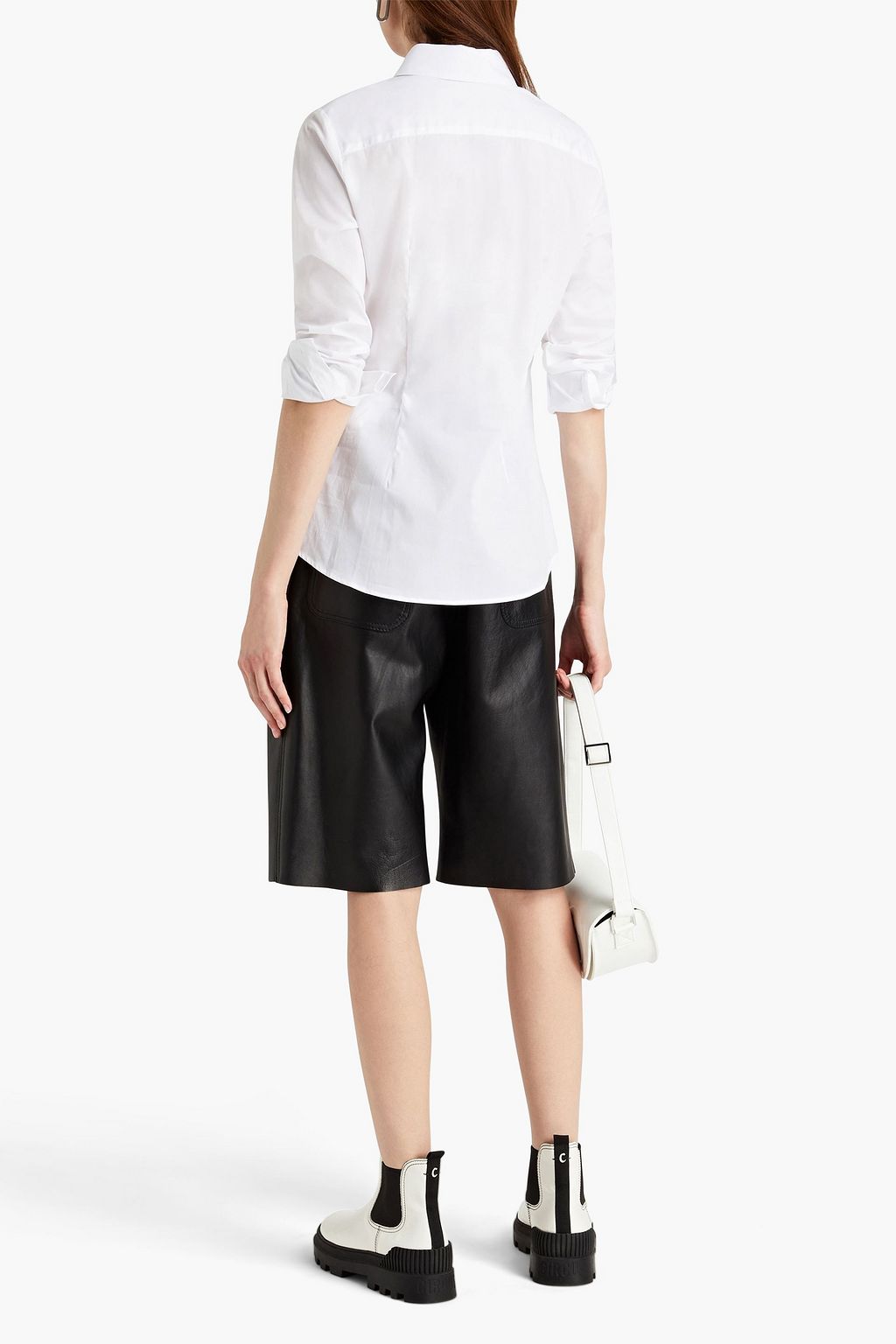 LOVE MOSCHINO Crystal-embellished printed stretch-cotton poplin shirt