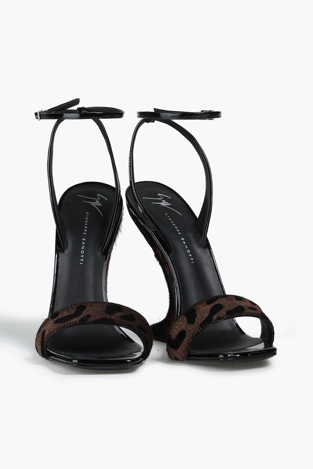GIUSEPPE ZANOTTI Patent leather-trimmed calf hair sandals