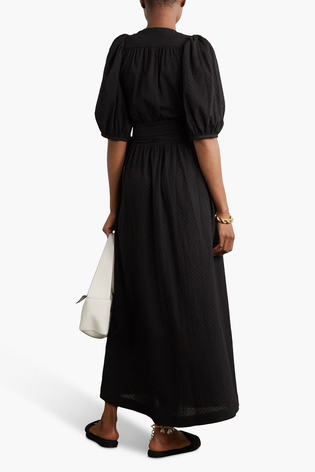 THREE GRACES LONDON コットンシアサッカー マキシラップドレス スイスドット