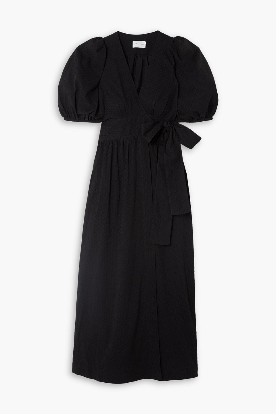 Three Graces London Bronwyn Swiss-dot Cotton-seersucker Maxi Wrap Dress In  Black | ModeSens