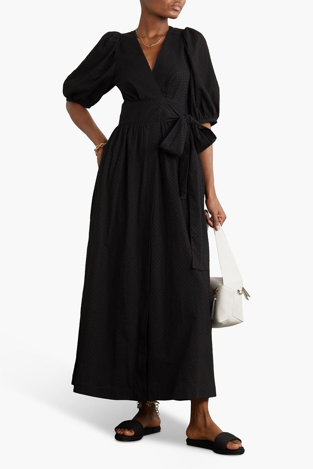 THREE GRACES LONDON コットンシアサッカー マキシラップドレス スイスドット