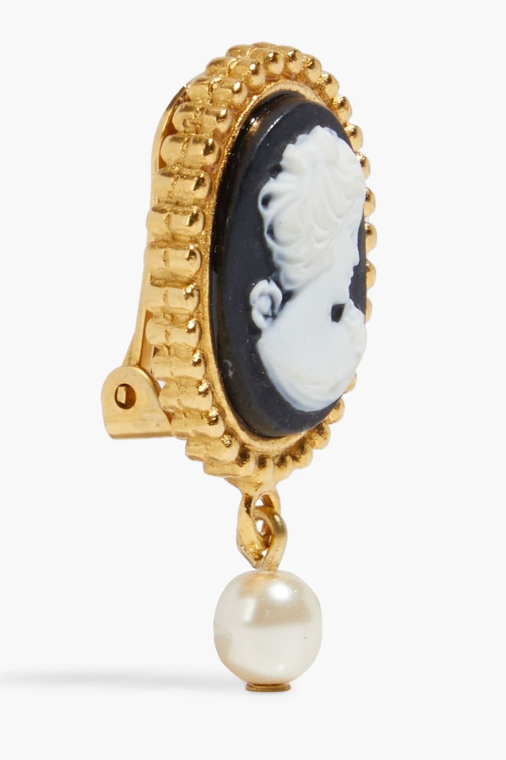 BEN-AMUN 24-karat gold-plated, faux pearl and cameo clip earrings