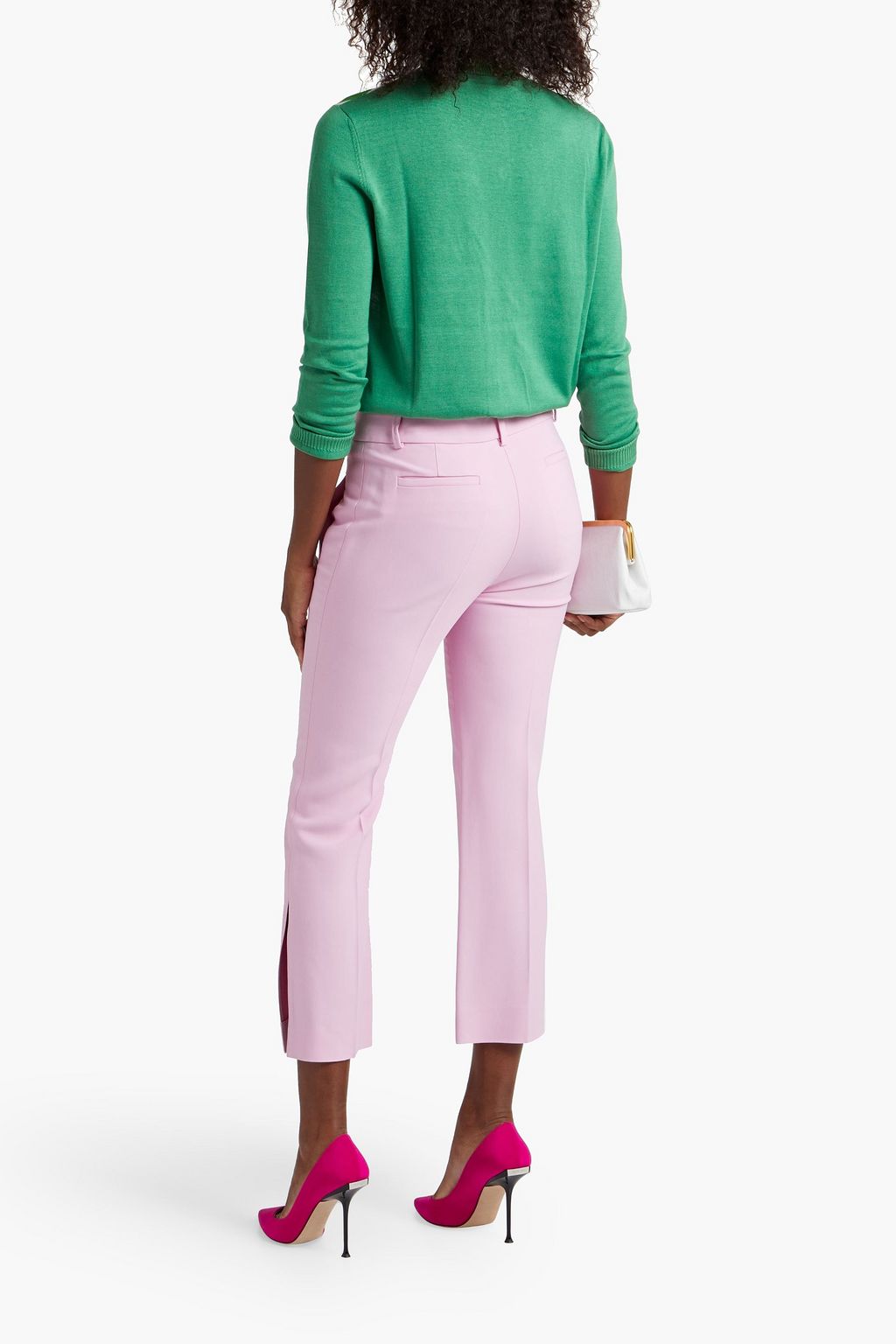 OSCAR DE LA RENTA Printed silk-blend crepe de chine and knitted cardigan