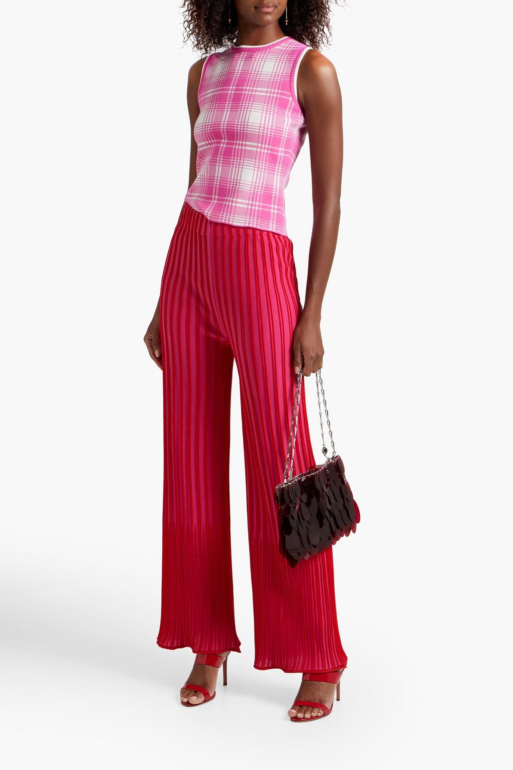 OSCAR DE LA RENTA Checked jacquard-knit top