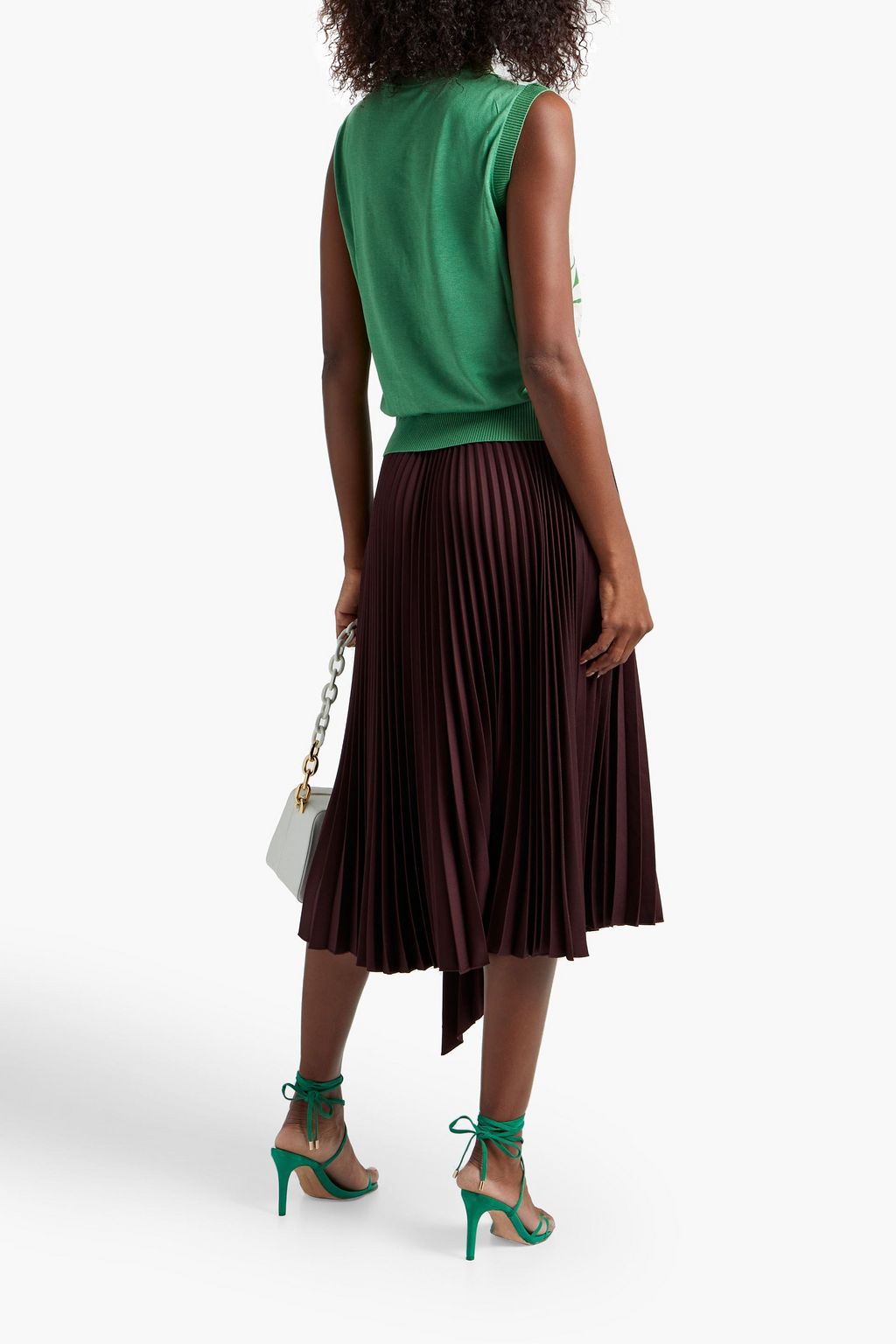 OSCAR DE LA RENTA Knit-paneled printed silk-blend crepe de chine top