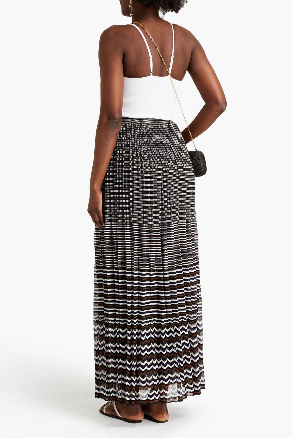 MISSONI Pleated metallic crochet-knit maxi skirt