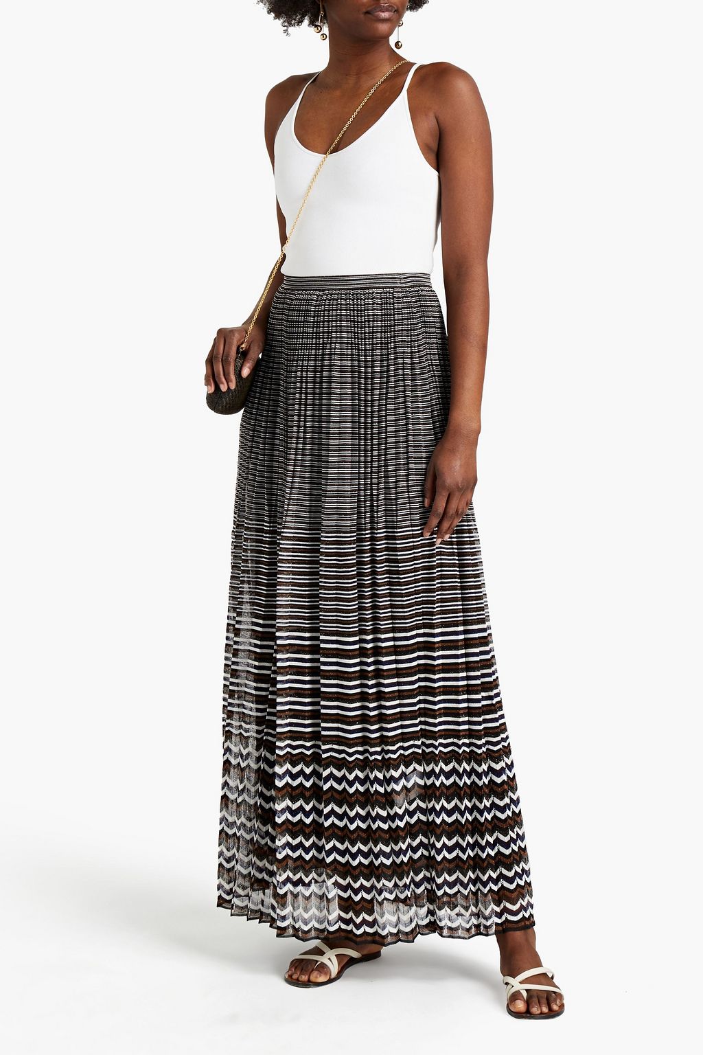 MISSONI Pleated metallic crochet-knit maxi skirt
