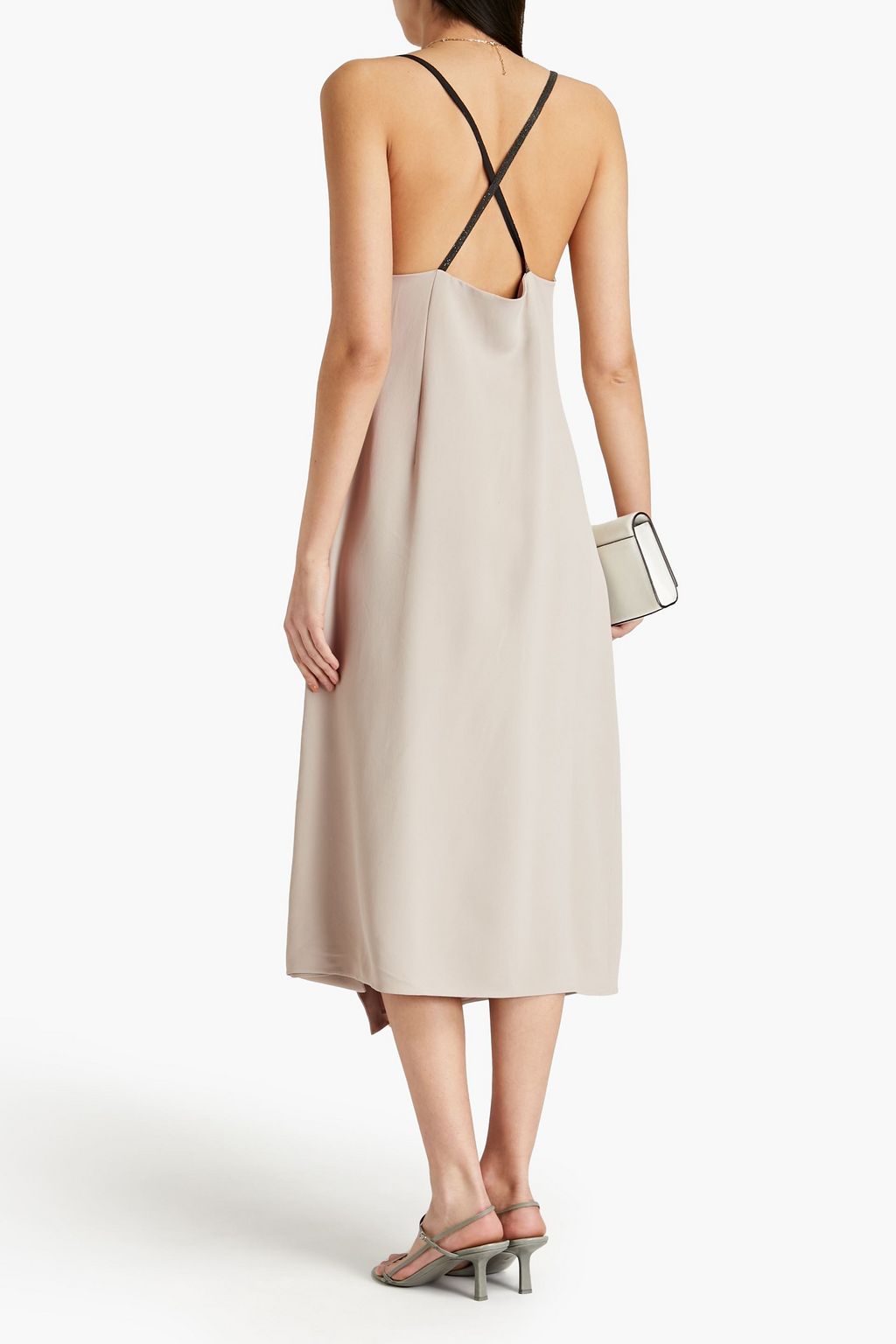BRUNELLO CUCINELLI Bead-embellished draped crepe midi dress