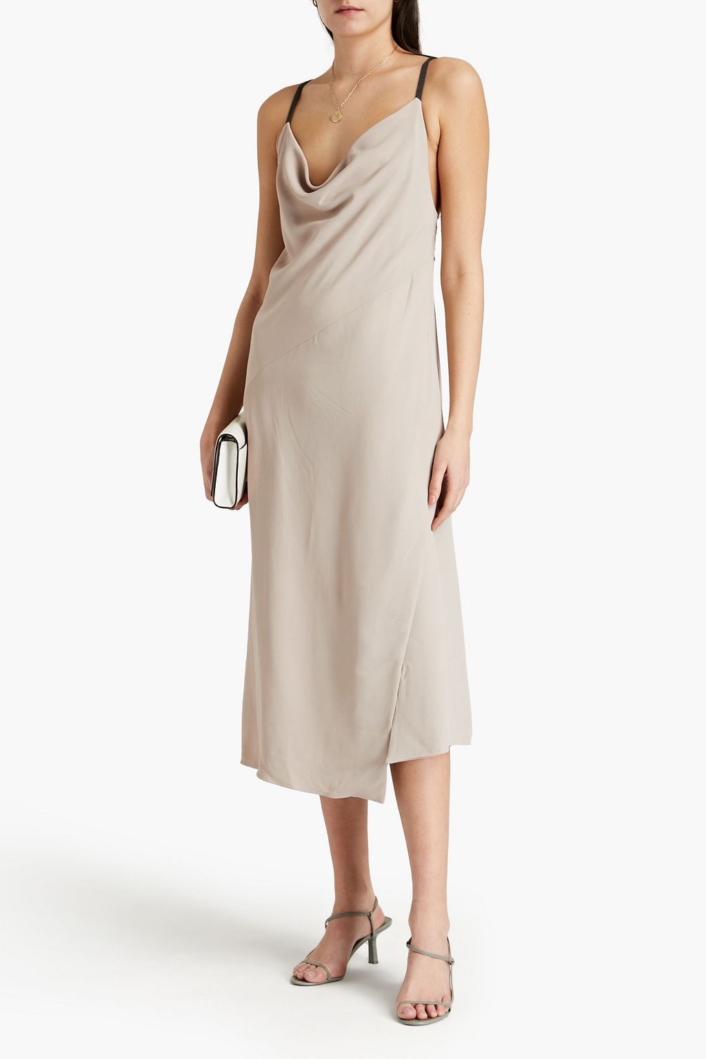 BRUNELLO CUCINELLI Bead-embellished draped crepe midi dress