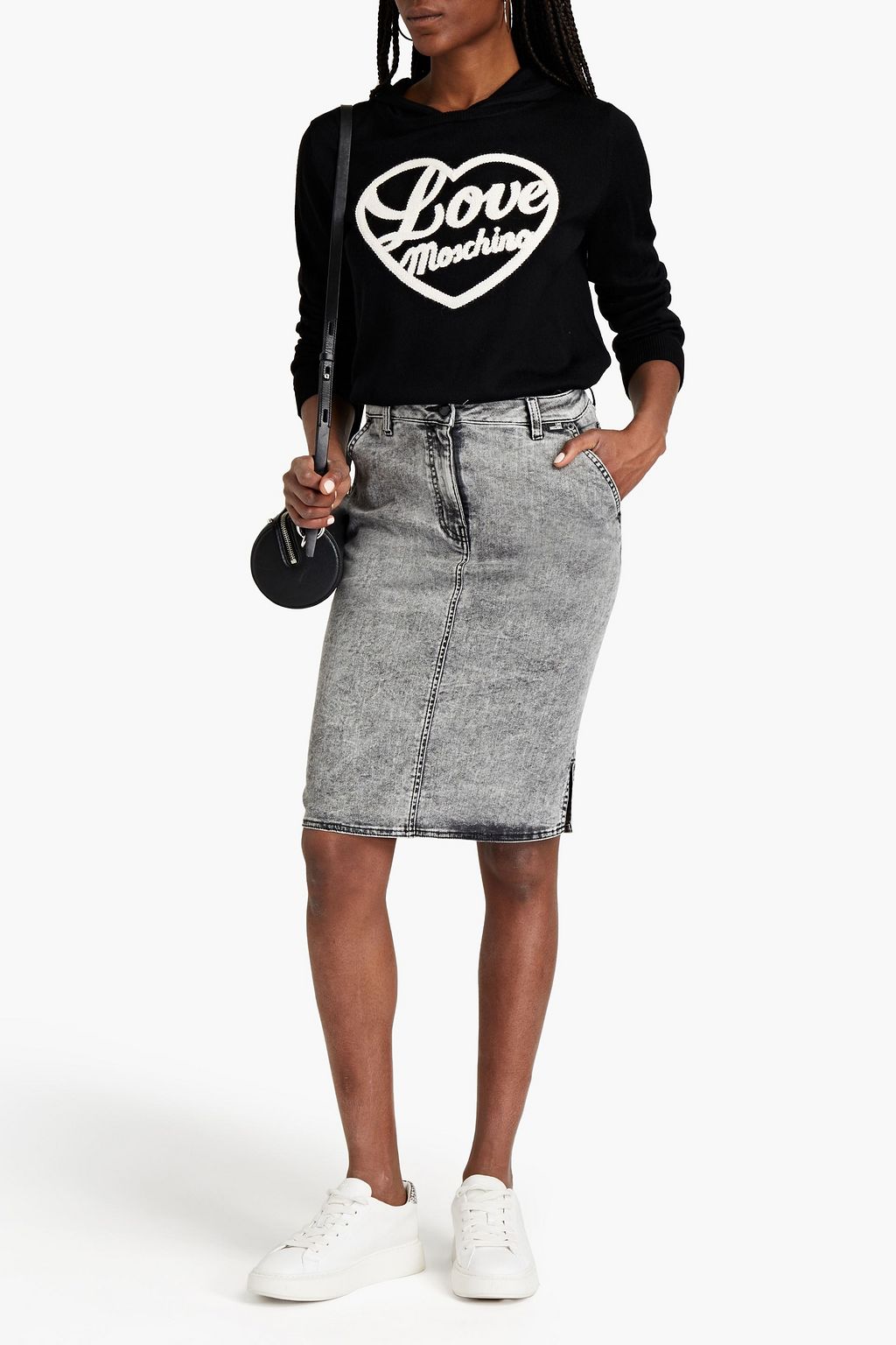 LOVE MOSCHINO Acid-wash denim skirt