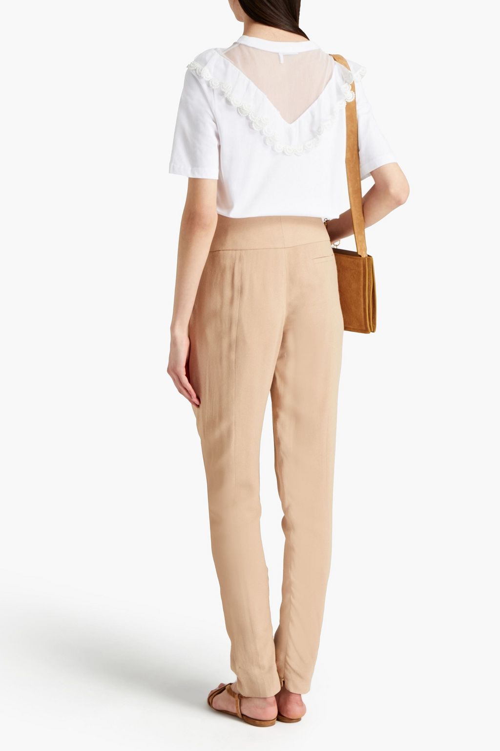 CHLOÉ Tulle-paneled ruffled cotton-jersey top