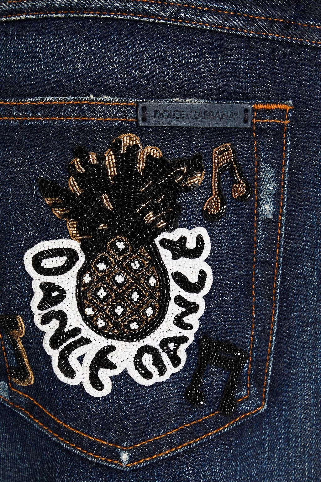 DOLCE&GABBANA Slim-fit embellished distressed denim jeans