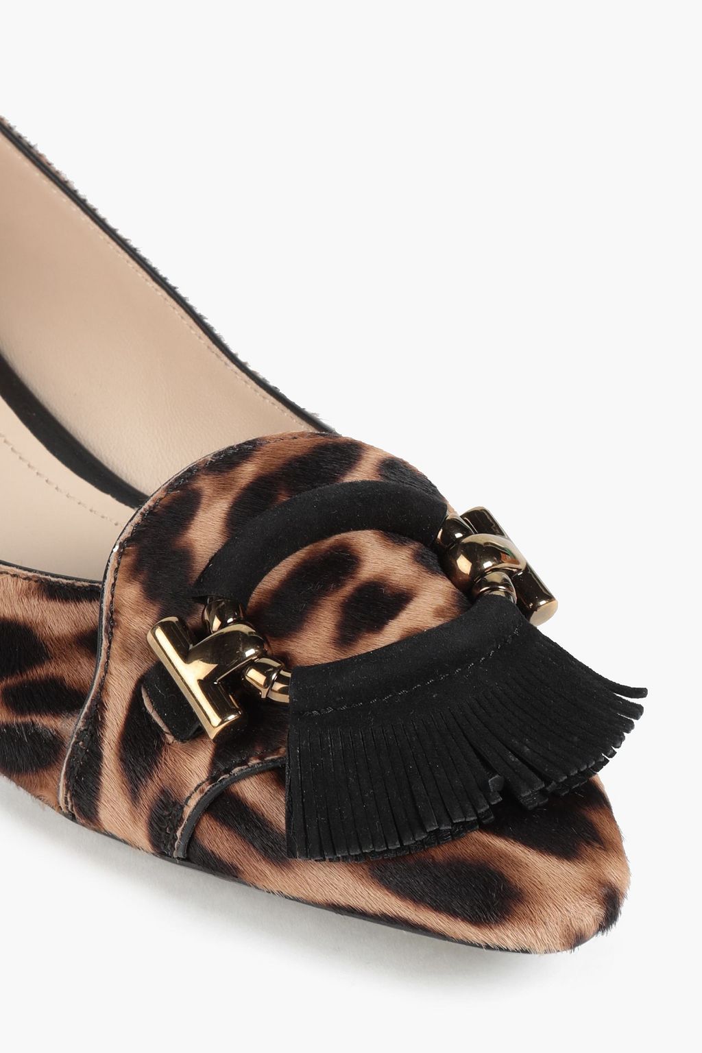 TOD'S T-ring leopard-print calf hair point-toe flats