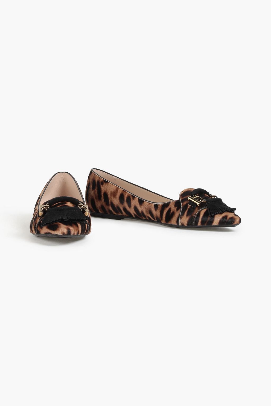 TOD'S T-ring leopard-print calf hair point-toe flats