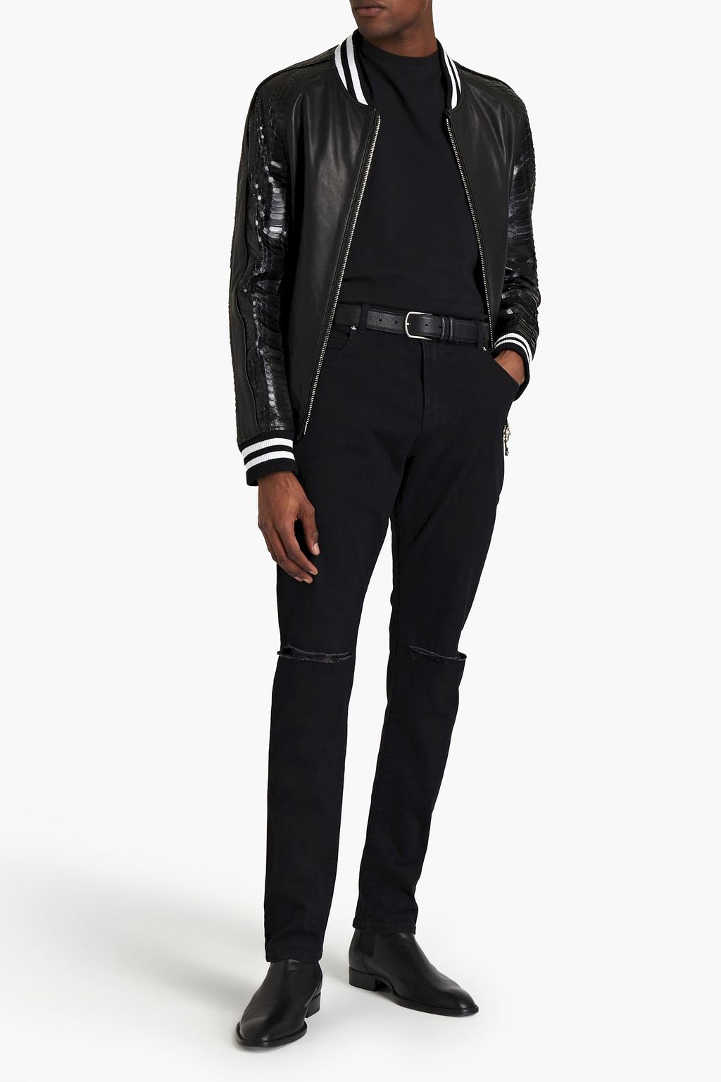 BALMAIN Slim-fit distressed denim jeans
