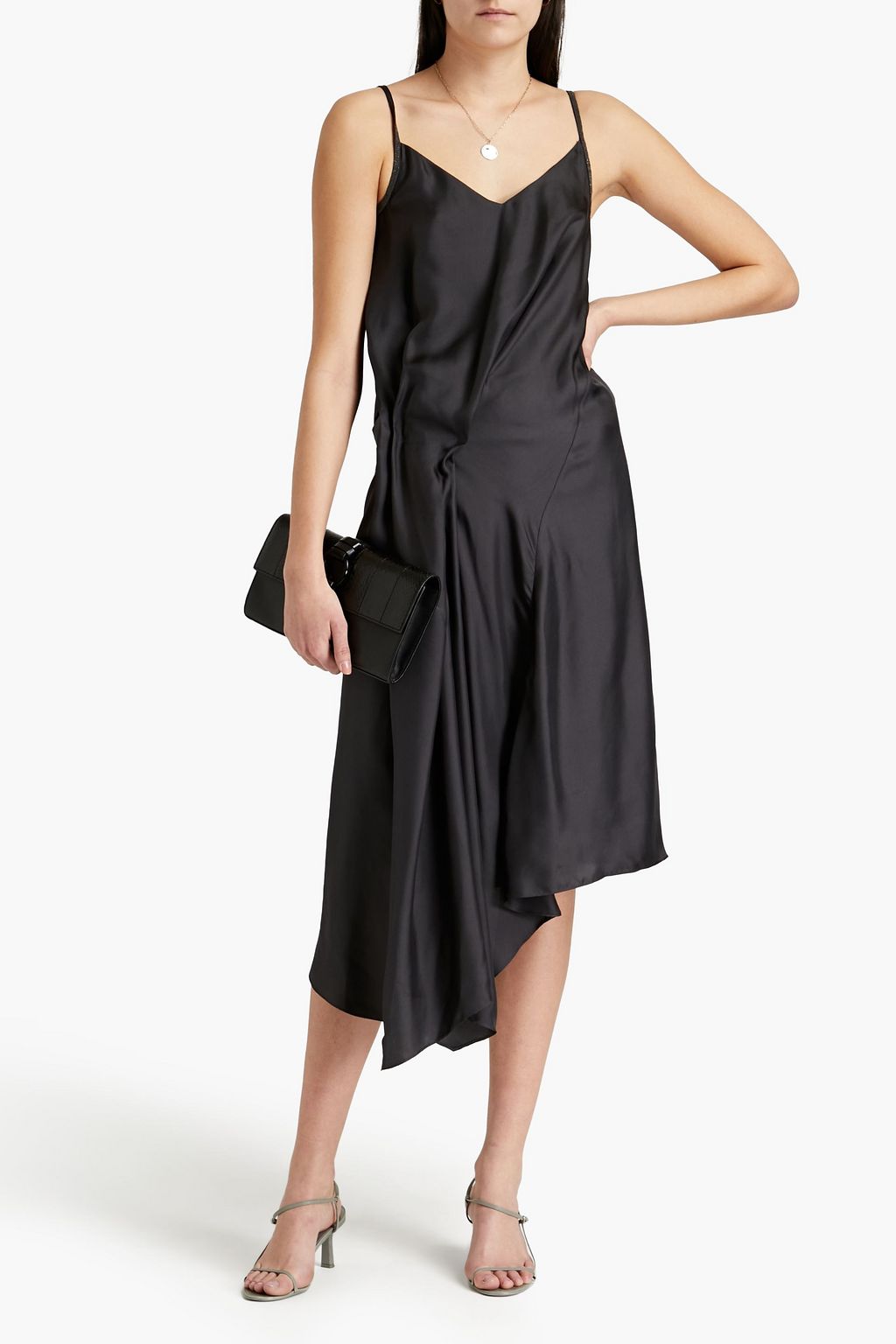 BRUNELLO CUCINELLI Asymmetric embellished silk-twill midi dress