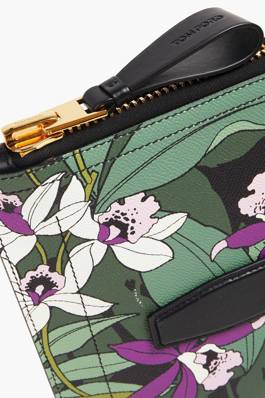 TOM FORD Floral-print textured-leather pouch