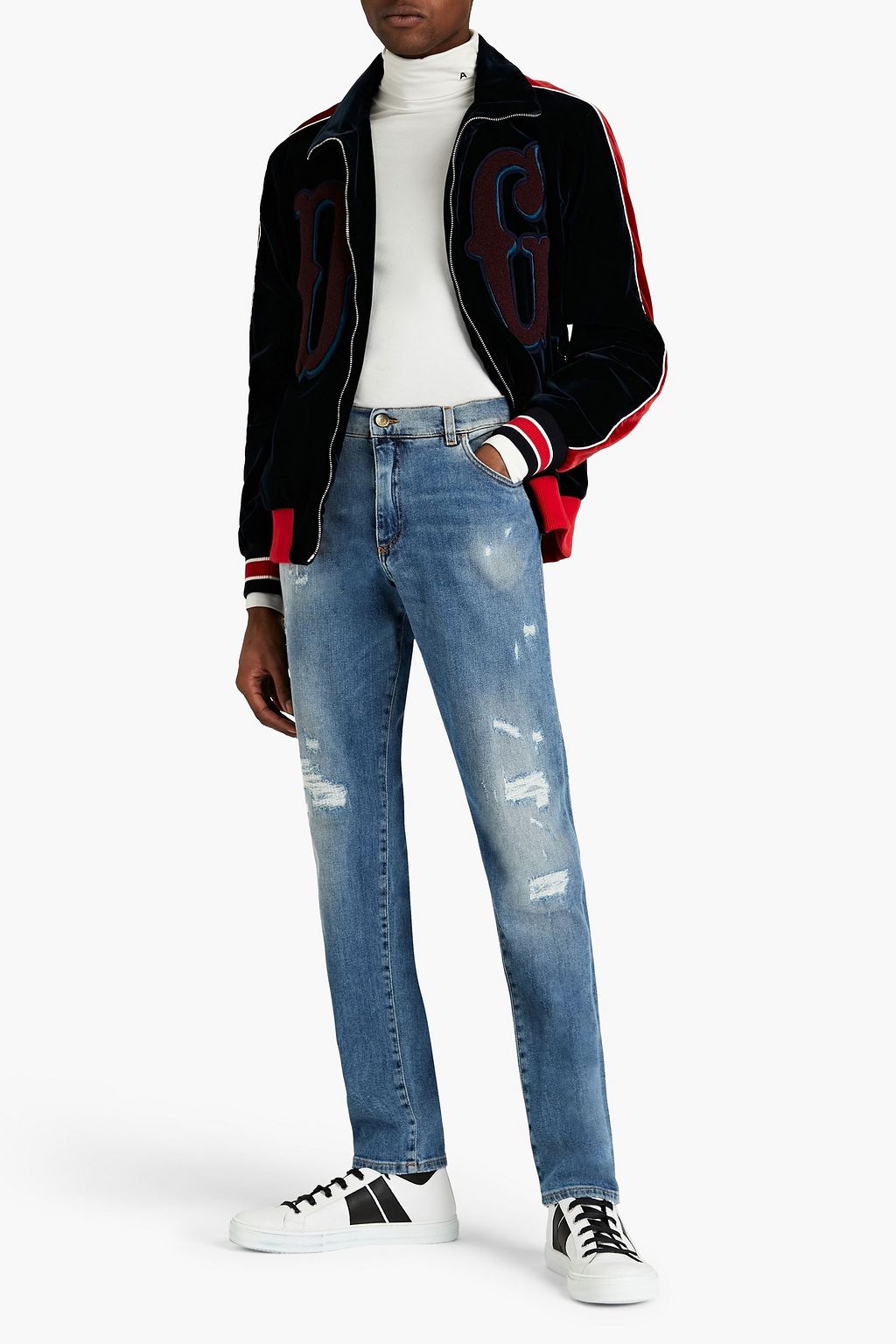 DOLCE&GABBANA Slim-fit distressed denim jeans