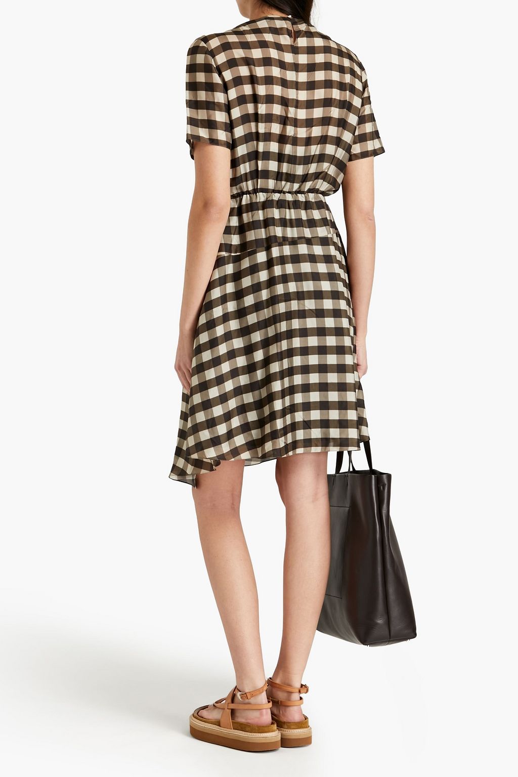 BRUNELLO CUCINELLI Bead-embellished gingham silk-satin dress