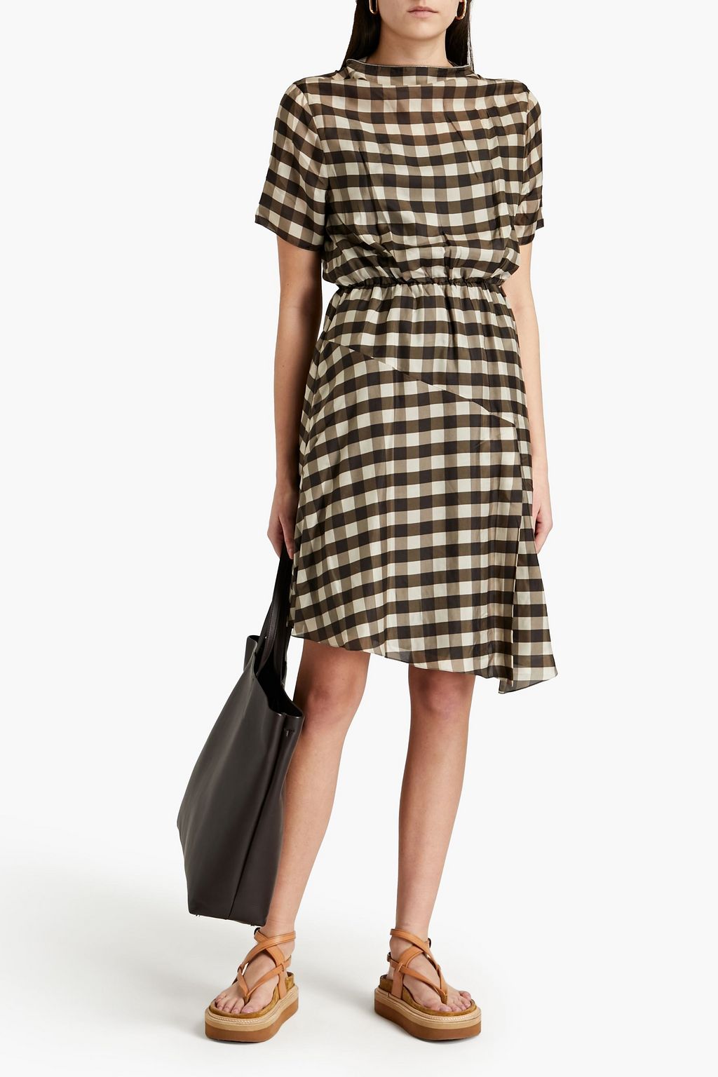 BRUNELLO CUCINELLI Bead-embellished gingham silk-satin dress