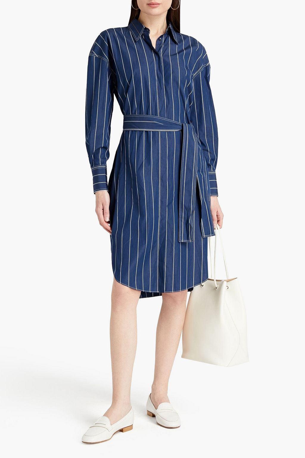BRUNELLO CUCINELLI Striped cotton-poplin shirt dress