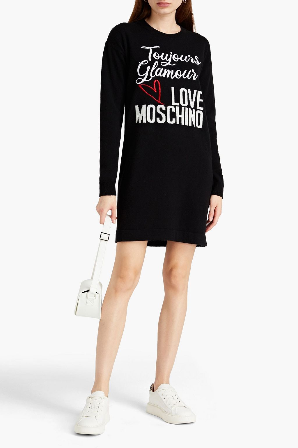 LOVE MOSCHINO Embroidered intarsia wool-blend mini dress
